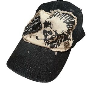 Skull & Studded Black/Blue and Cream Skull Patch Hat